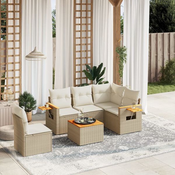 vidaXL Garden Sofa Set Beige PE rattan 6 Piece Set Removable Covers