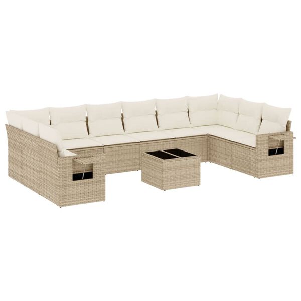 vidaXL Garden Sofa Set Beige PE Rattan, Powder-coated Steel, Polyester