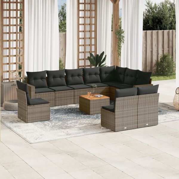 vidaXL Garden Sofa Set Grey PE Rattan Large Removable Covers