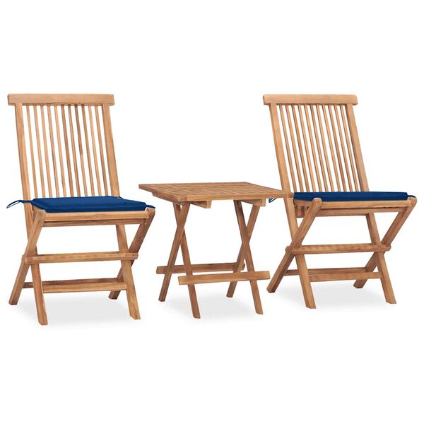 vidaXL 3 Piece Folding Patio Dining Set with Cushion Solid Teak Wood