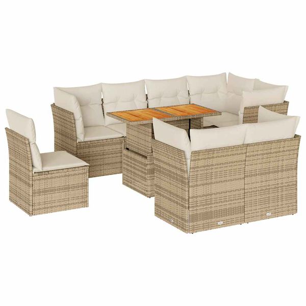 vidaXL Garden Sofa Set Beige PE rattan Large Adjustable Feet