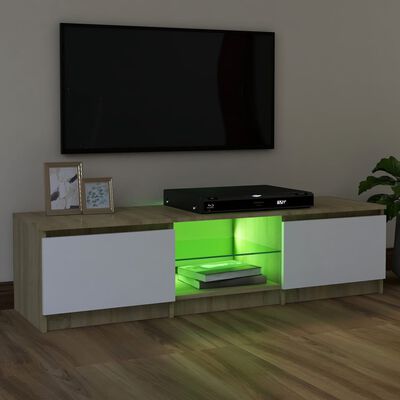 vidaXL TV Cabinet with LED Lights White and Sonoma Oak 47.2"x12"x14"