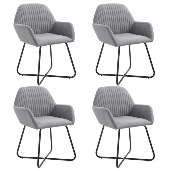 vidaXL Dining Chair Set of 4 Light Grey Fabric and powder-coated steel