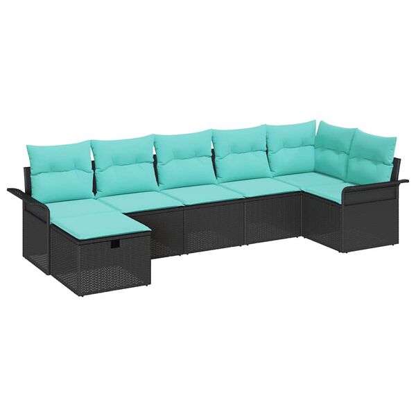 vidaXL Garden Sofa Set with Cushion with Storage 7 pcs Poly rattan