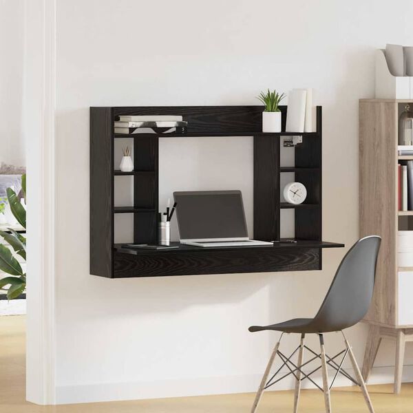 vidaXL Wall-Mounted Desk Black oak 105 x 48 x 75 cm Engineered wood