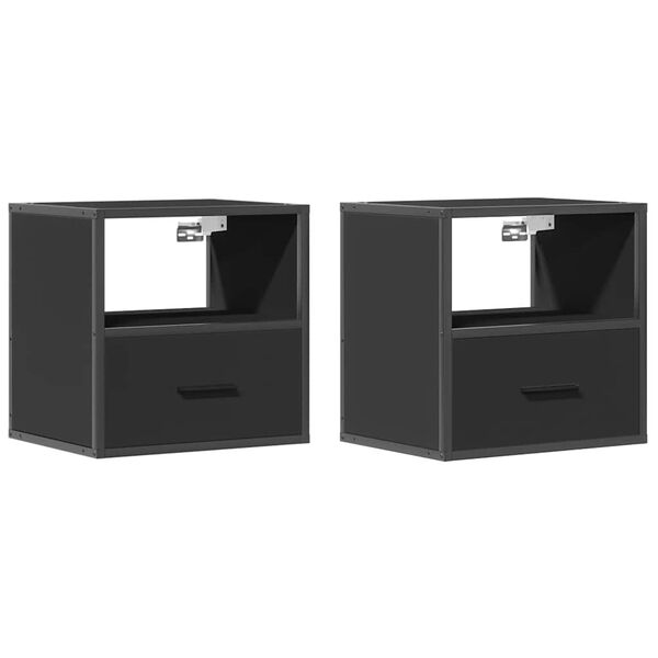 vidaXL Wall-mounted Bedside Cabinet Set of 2 Black Engineered wood, Metal