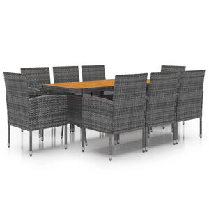 vidaXL Outdoor Dining Set Grey PE rattan, steel, solid acacia wood, foam