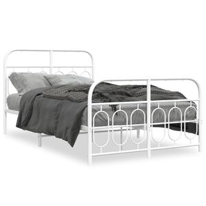 vidaXL Bed Frame White Steel Small Double Bed Frame Rectangular
