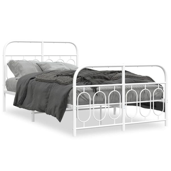 vidaXL Bed Frame White Steel Small Double Bed Frame Rectangular