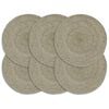 vidaXL Placemat Set of 6 Grey Jute 15 in diameter Non-slip Placemat