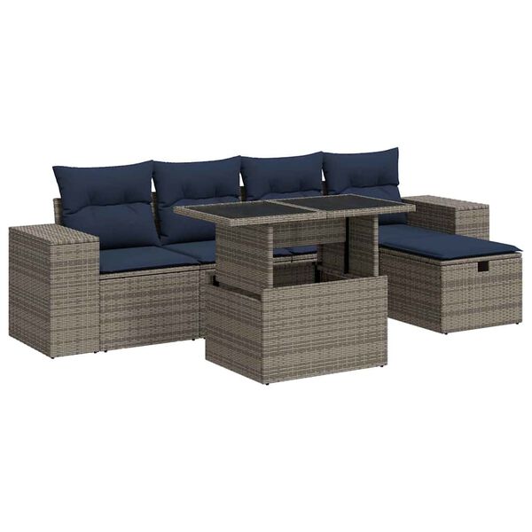 vidaXL 6 Piece Patio Sofa Set with Cushions Brown Poly Rattan Acacia