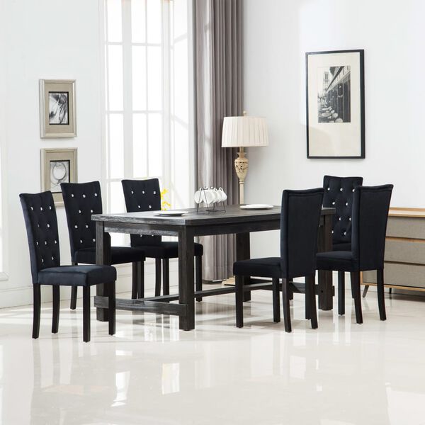 vidaXL Dining Chair Set of 6 Black Polyester Velvet, Wood Standard