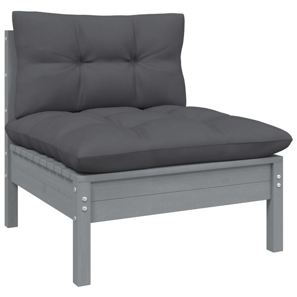 vidaXL 4-seater Garden Sofa Grey Solid pinewood Medium Modular