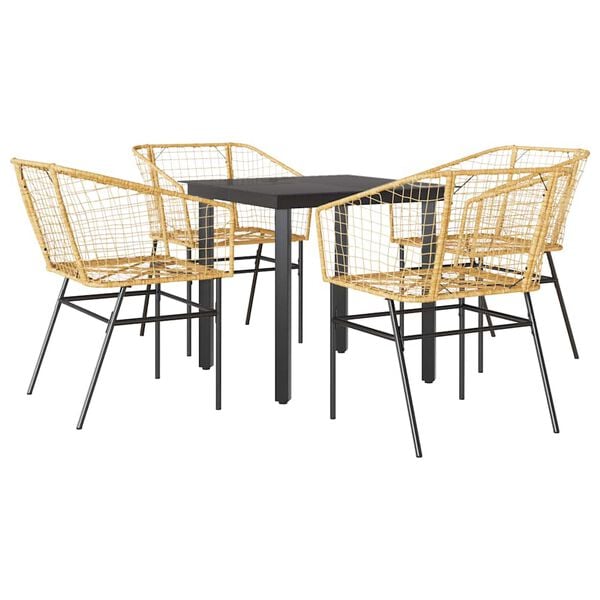 vidaXL 5 Piece Patio Dining Set Brown Poly Rattan Glass