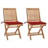 vidaXL Patio Chairs 2 pcs with Red Cushions Solid Teak Wood