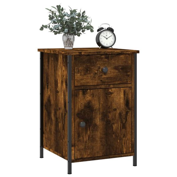 vidaXL Bedside Cabinet Smoked Oak Engineered Wood 15.7x16.5x23.6 in