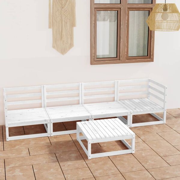 vidaXL Garden Lounge Set White Solid Pine Wood Standard Modular