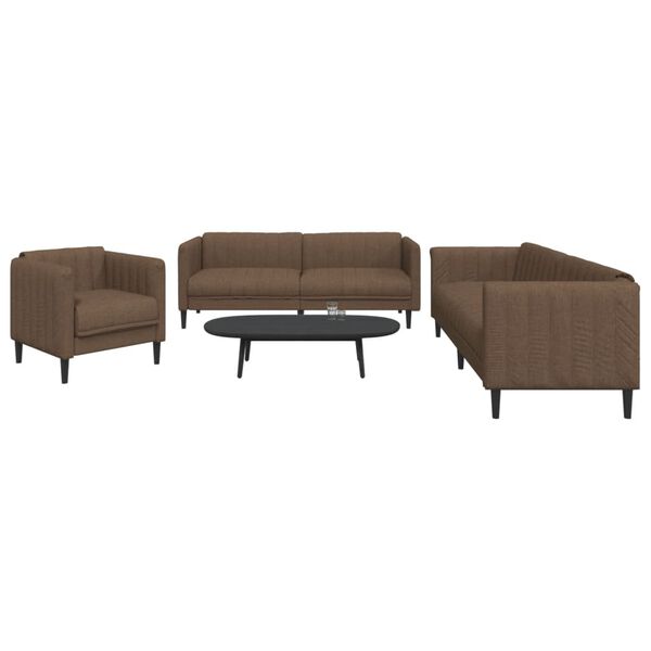 vidaXL Sofa Set Brown Fabric (100% polyester), plywood, solid wood