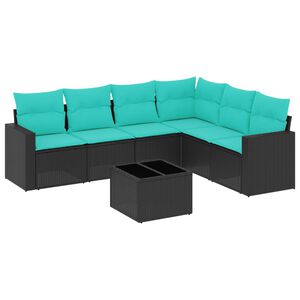 vidaXL 7 Piece Patio Sofa Set with Cushions Black Poly Rattan