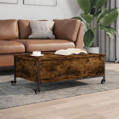 vidaXL Coffee Table with Wheels Smoked Oak 35.8"x21.7"x13.4" Engineered Wood