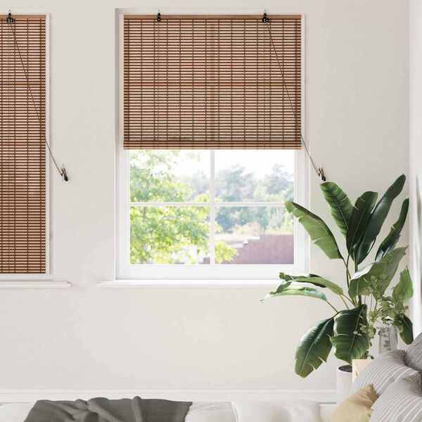 vidaXL Roller Blind with Curtains Manual Brown 43.31 x 62.99 in Bamboo