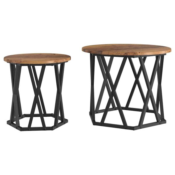 vidaXL Side Table 2 pcs Reclaimed Wood Engineered wood and steel