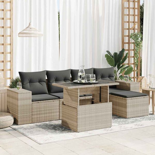 vidaXL Garden Sofa Set Light grey PE rattan Large Adjustable Armrests