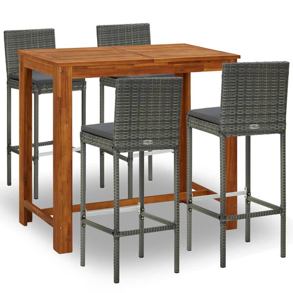 vidaXL Garden Bar Set Grey, Anthracite Solid Acacia wood Removable Covers