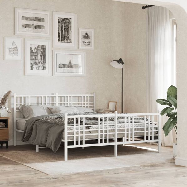 vidaXL Bed Frame White Steel 63 x 79 in Bed Frame Rectangular