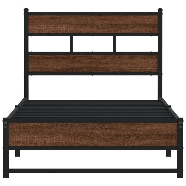 vidaXL Bed Frame Brown oak Steel Twin Modern Bed Frame Rectangular