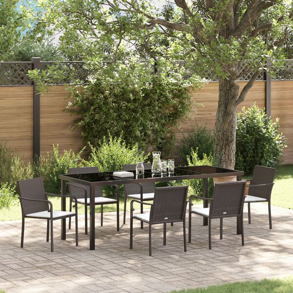 vidaXL Garden Dining Set 7 pcs Brown and Black PE Rattan