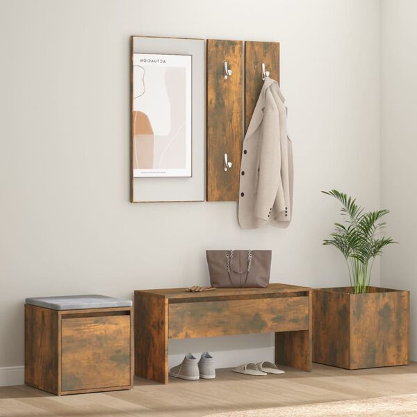 vidaXL Hallway Furniture Set Smoked Oak Engineered Wood, Acrylic Medium