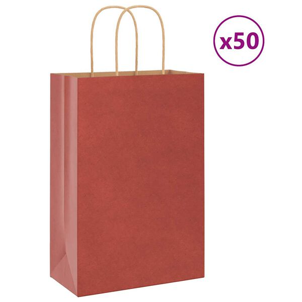 vidaXL Paper Bags 50 pcs with Handles Red 21x11x31 cm