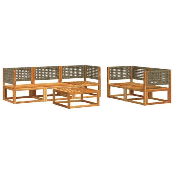 vidaXL Garden Sofa Set Grey Solid acacia wood, PE rattan, Polyester fabric