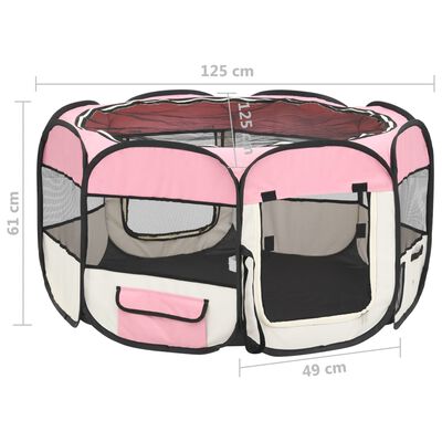 vidaXL Foldable Dog Playpen with Carrying Bag Pink 49.2"x49.2"x24"