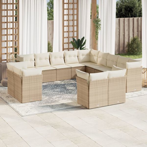vidaXL Garden Sofa Set Beige PE rattan 13 Piece Set Modular