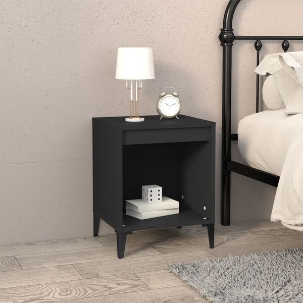 vidaXL Bedside Cabinet Set of 2 Black Engineered wood, Metal Medium