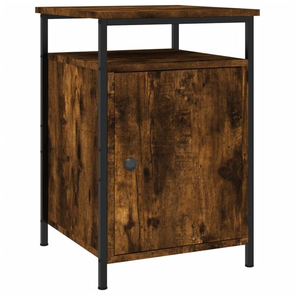 vidaXL Bedside Cabinet Set of 2 Smoked Oak Engineered Wood, Iron Medium