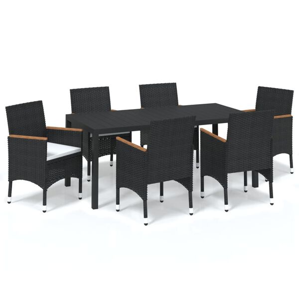 vidaXL Dining Set Black PE Rattan 7 Piece Set Garden Dining Set