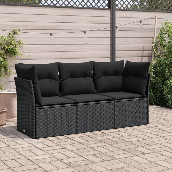 vidaXL Patio Sofa Set Black PE rattan, powder-coated steel, polyester