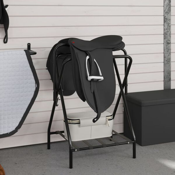 vidaXL Saddle Rack Black Powder-coated steel Compact Foldable