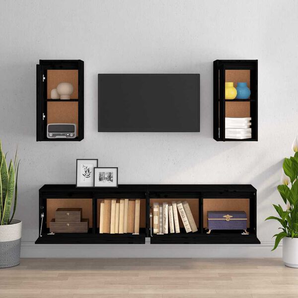 vidaXL 4 Piece TV Cabinet Set Black Solid Wood Pine (813464+813494)