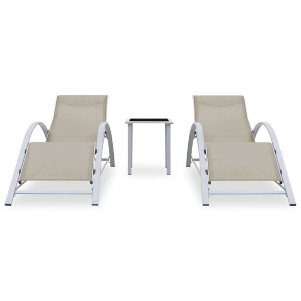 vidaXL Sun Lounger Cream for loungers, Black and Silver for table