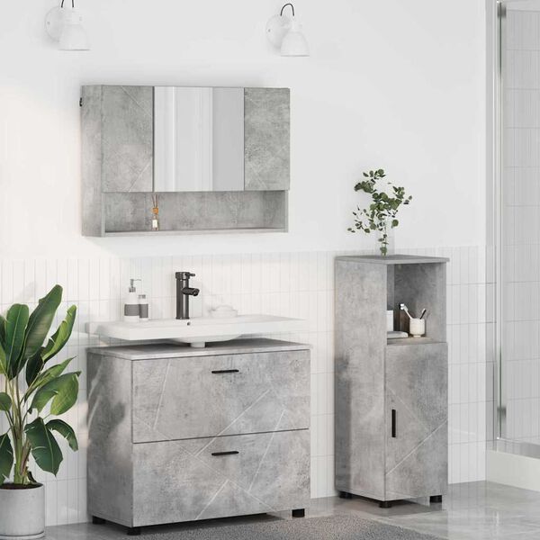 vidaXL Bathroom Furniture Set 3 pcs Concrete grey Engineered wood
