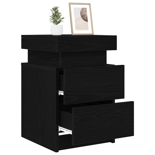 vidaXL Bedside Cabinet with Drawer Black Oak 13.78 x 15.35 x 21.65 in