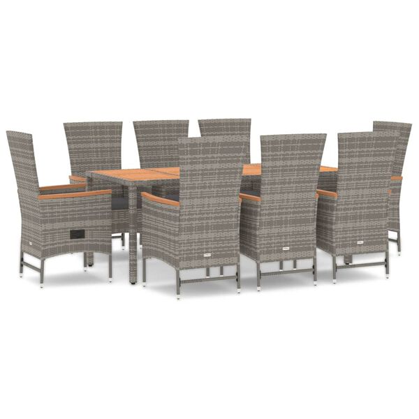 vidaXL Garden Dining Set Grey, Dark Grey PE Rattan Large Dining Set