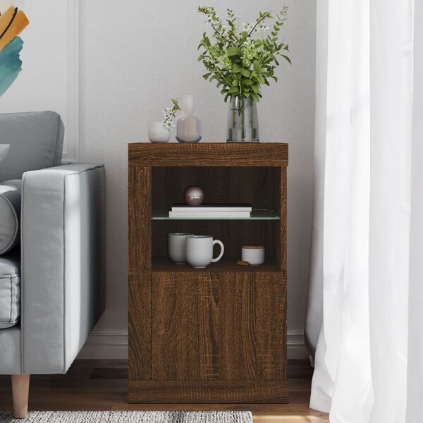 vidaXL Side Cabinet Brown Oak Engineered wood and glass Medium Lights
