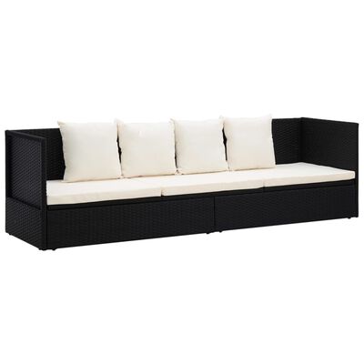 vidaXL Patio Bed with Cushion & Pillows Poly Rattan Black