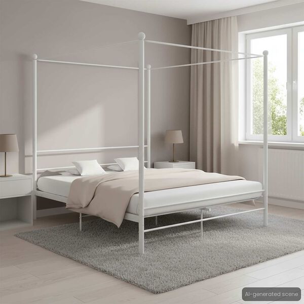 vidaXL Bed Frame White Powder-coated metal 78.7x78.7 in Durable