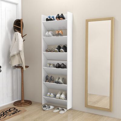 vidaXL Wall Shoe Cabinets 2 pcs White 23.6"x7.1"x35.4" Engineered Wood